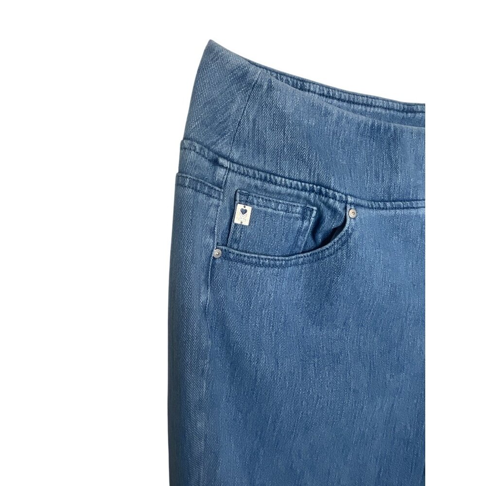 Belle Kim Gravel Medium Wash Denim Crop Jeans Orange Embroidery Size 16 - Picture 6 of 16
